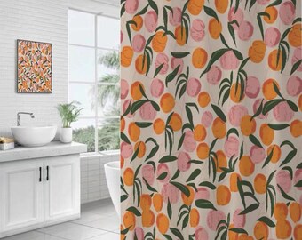 Peach Fruit Shower Curtain Set With 12 Hooks Waterproof Fabric Shower Curtain Hanging Curtain Bathroom Curtain Home Deocr