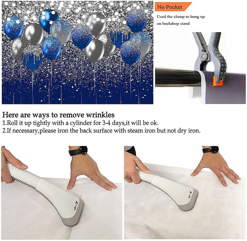 Navy Blue and Silver Birthday Backdrop Happy Birthday Banner Etsy