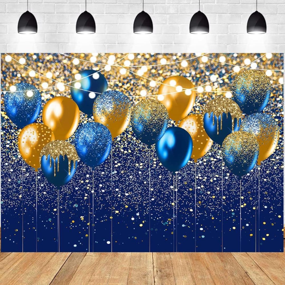 Blue and Gold Glitter Backdrop for Birthday Wedding Background Party