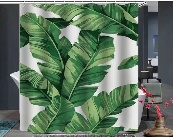 Tropical Greenery Leaves Plant Shower Curtain Waterproof Fabric Shower  Curtain Set 12 Hooks Polyester Plants Jungle Curtain Bathroom Curtain 