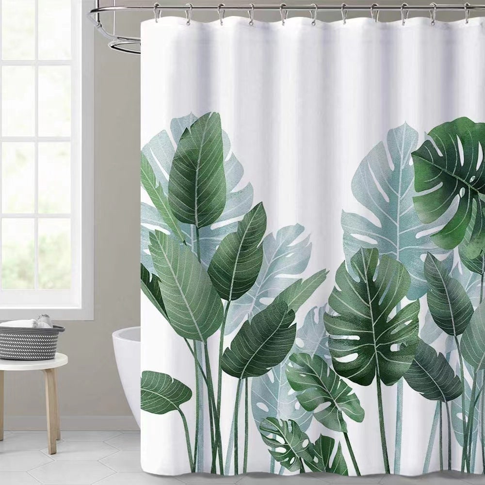 Tropical Greenery Leaves Plant Shower Curtain Waterproof Fabric