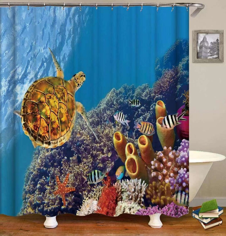 Sea Turtle Shower Curtain Waterproof Shower Curtain Ocean Etsy