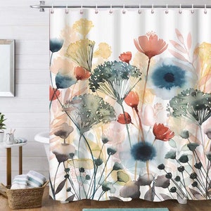 Lotus Floral Shower Curtain Bathroom Decorative with Hooks Print Polyester Fabric Watercolor Shower Curtains Custom Photo Shower Curtains