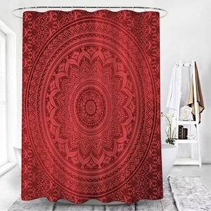 Red Mandala Shower Curtain Waterproof Psychedelic Bohemian Hippie Mandala Colorful Fabric Shower Curtain Bathroom Curtain
