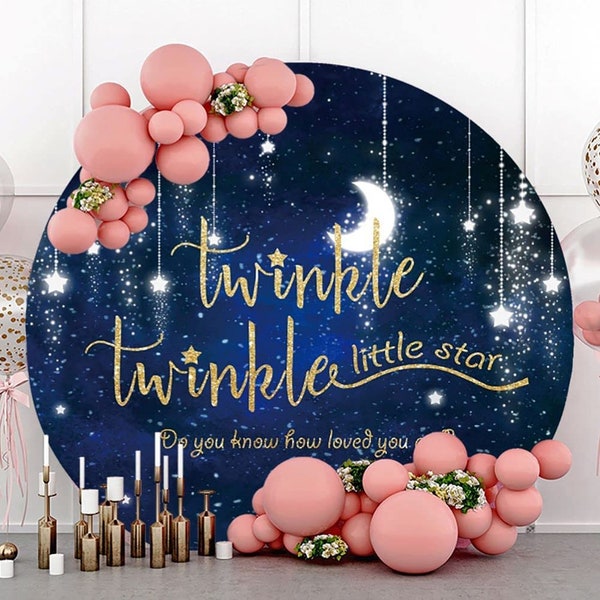 Round Baby Shower Backdrop Twinkle Little Star Moonlight Photography Background for Cake Birthday Party Newborn Gender Reveal Photo Props