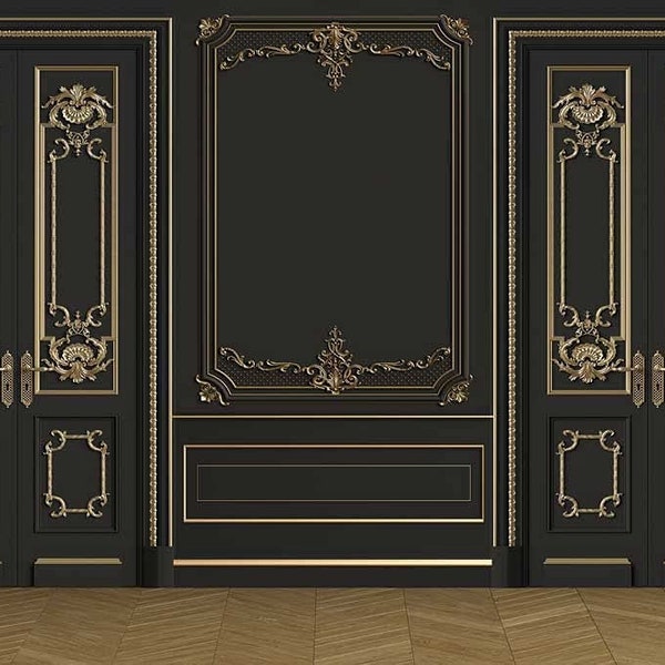 Retro Room Backdrop European Frame Classic Black Golden Wood Backdrop For Wedding Baby Shower Birthday Party Decor