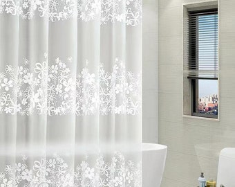 Waterproof Modern Shower Curtain Translucent White Flower Shower Curtains Set With Hooks Fabric Bathroom Shower Curtains Housewarming Gift
