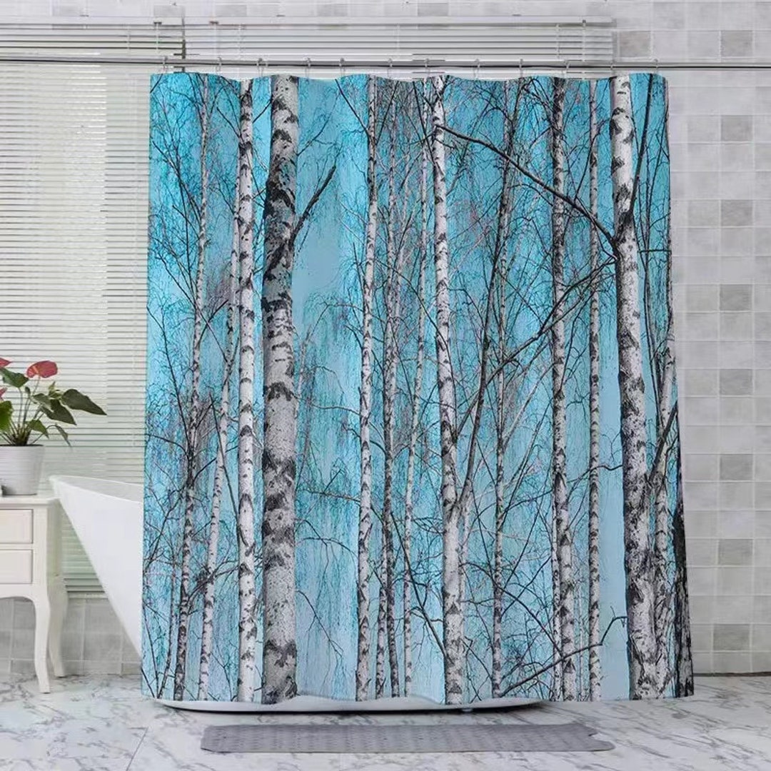 Birch Tree Shower Curtain Nature Scene Woods Forest Shower Etsy