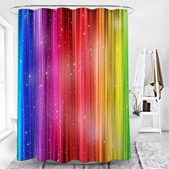 Colorful Rainbow Shower Curtain Set With 12 Hooks Waterproof Etsy