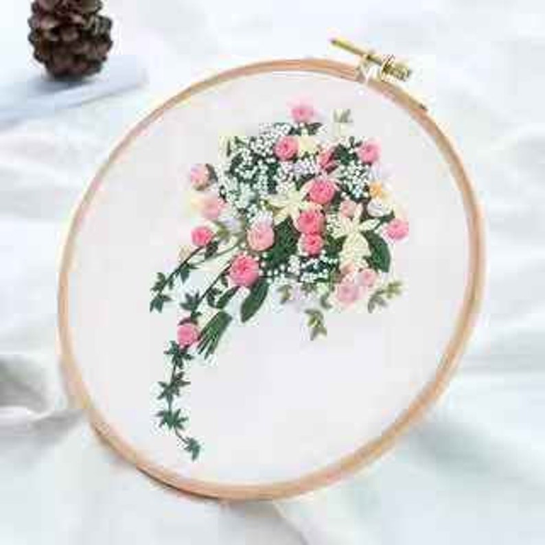 Hand Embroidery Kit-Embroidery Hoop Wall Art Kit Christmas Gift Wedding Flowers Patterns Plants Embroidery Kit For Beginner Modern