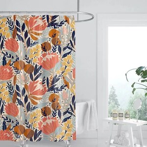 Boho Floral Shower Curtain with 12 Hooks Waterproof Shower Curtain Durable Shower Curtain Bathroom Accessories Bathroom Curtain Decor