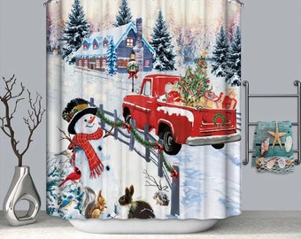 Set of 12 Vintage Red Truck Christmas Tree Outdoor Crystal Glass Shower Curtain Hooks Rings Decorative Bathroom Decor Set of 12 Vintage Red Truck Christmas Tree Outdoor Crystal Glass Shower Curtain Hooks Rings Decorative Bathroom Decor