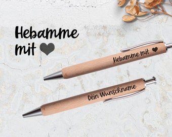 Personalized ballpoint pen - midwife with heart | Wooden ballpoint pen with engraving