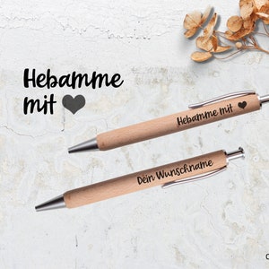 Personalisierter Kugelschreiber - Hebamme mit Herz | Holzkugelschreiber mit Gravur