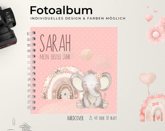 Baby Fotoalbum - Personalisiert, Kind - Mein erstes Jahr | Spiralalbum | Taufgeschenk, Taufe, Geburtstag - Polaroid Photoalbum