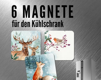 Kühlschrank Magneten - Woodland - Magnet mit Tiermotiv - Merry Christmas - Weihnachtspost