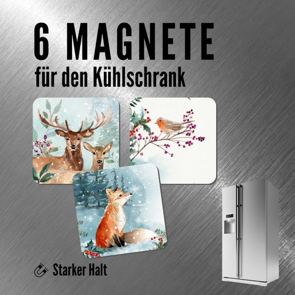 Kühlschrank Magneten - Woodland - Magnet mit Tiermotiv - Merry Christmas - Weihnachtspost