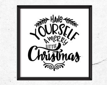 Wanddeko Design Schild "Have yourself a merry little christmas" | Weihnachten Deko - UV-Druck | 23 x 23 cm - passend für IKEA Rahmen
