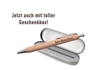 Personalisierter Kugelschreiber | Holzkugelschreiber mit Gravur + Geschenkbox aus Metall