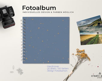 Fotoalbum - Blau-Gold Paper Design | Spiralbindung | 270gr Fotokarton - Polaroid Photoalbum Gästebuch