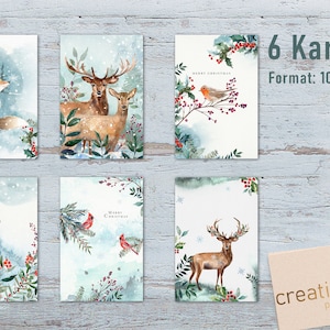 6 Weihnachtskarten Woodland Weihnachtskarte mit Tiermotiv Postkarte Merry Christmas Weihnachtspost Postkarten Bild 4