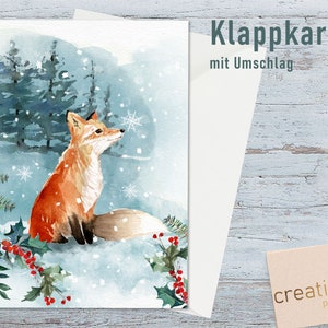 Christmas Cards - Fox - Woodland - Folded card with envelope. Christmas - Merry Christmas - Christmas mail