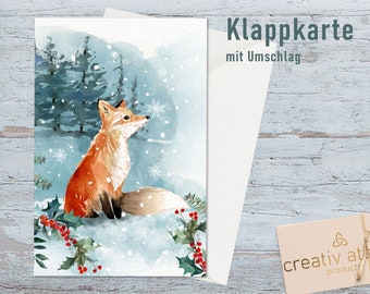 Weihnachtskarten - Fuchs - Woodland - Klappkarte mit Umschlag . Weihnachten - Merry Christmas - Weihnachtspost