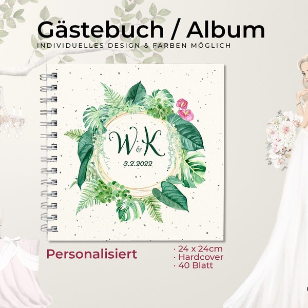 Gästebuch / Fotoalbum - Floral 01 - personalisiert | Spiralbindung | 270gr Fotokarton