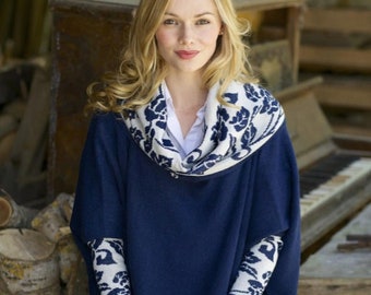 Navy Blue Primavera Alpaca Wool Poncho Jumper with Sleeves | Ethically + Sustainably Made in Peru | Lacorine