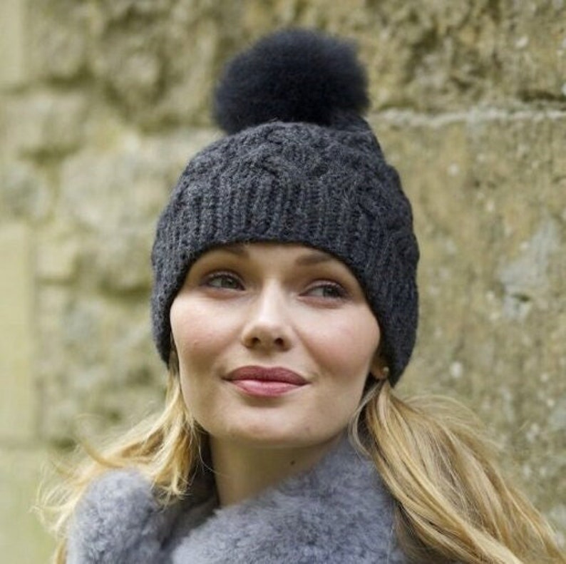 Luxury Charcoal Alpaca Wool Pom Pom Beanie Hat Ethically Sustainably Made in Peru Lacorine image 1