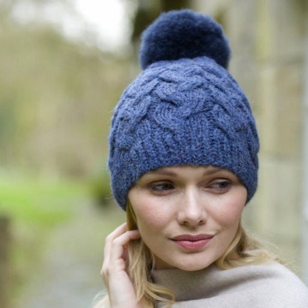 Premium Navy Blue Alpaca Wool Pom Pom Beanie Hat for Women | Ethically + Sustainably Made in Peru | Lacorine
