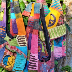Colorful Boho Shoulder Bags, Cotton Bohemian Bags made in Nepal