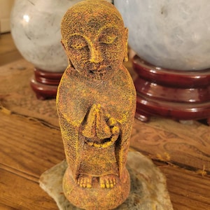 Jizo Lava Rock Statue, Peace on a Pedestal: Chakra Jizo, Your Stone Guardian