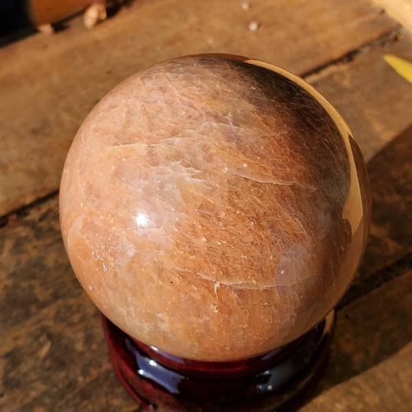 Peach Moonstone Sphere, Femine Energy Peach Stress Relieving Moonstone with Flash