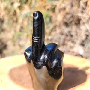 Obsidian Protection with a statement Carving, Hand Carved Obsidian Middle Finger Carving