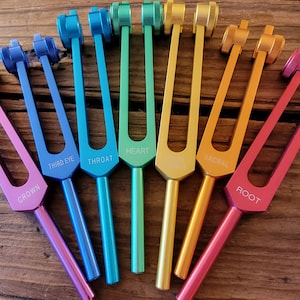 Chakra Weighted Tuning Forks, Chakra Tuning Forks with Bag and Striker, Set of 7 or individual Chakra Tuning Forks Options