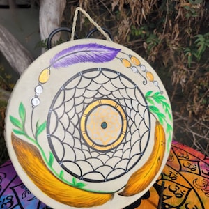 Hand Painted Ocean Drum, Dreamcatcher Goat Hide Ocean Drum