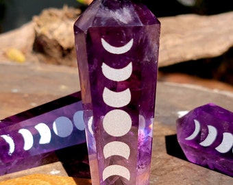Amethyst Moon Phase Towers, Amethyst Towers with Silver Moon Phase Print