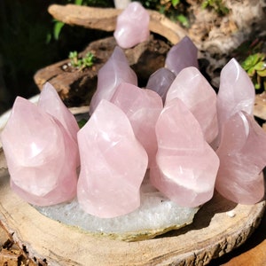 Rose Quartz Flames, Polished Rose Quartz Ina a Flame, Rose Quartz Polished Flames