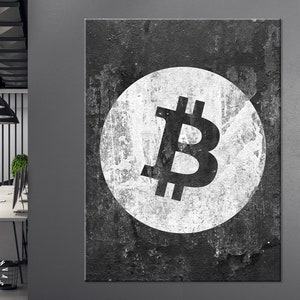 Bitcoin Canvas Print // Bitcoin Logo on a Grunge Background // Office Wall Decor // Motivational Modern Art