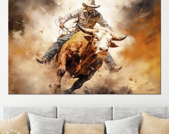 Bull Riding Canvas Print: Cowboy Wall Art Decor