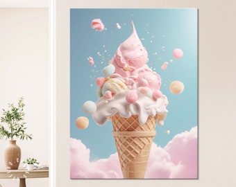 Ice Cream Canvas Print // Pastel Pink and Blue Gelateria Wall Art // Ice Cream Shop Wall Decor