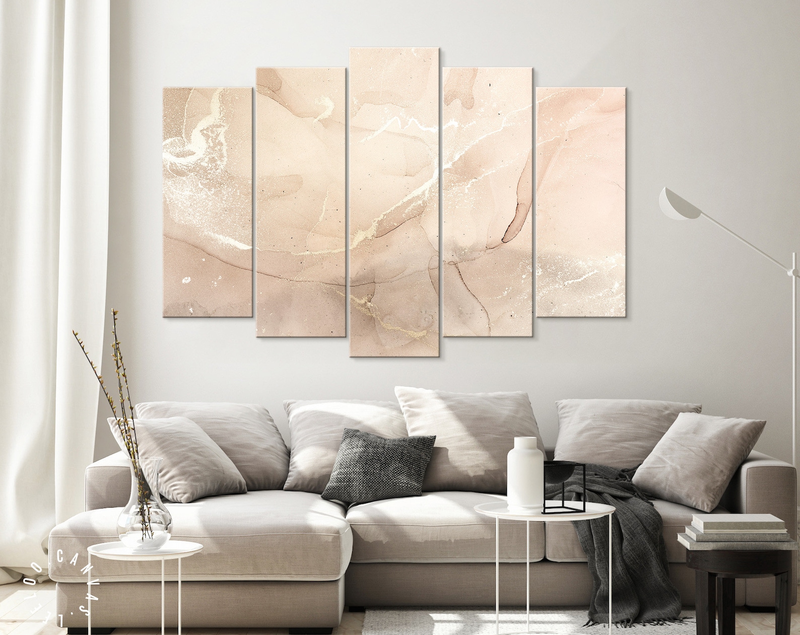 2-teilige Leinwand-Wandbilder - Abstrakt Rosa Gold Marmor Design
