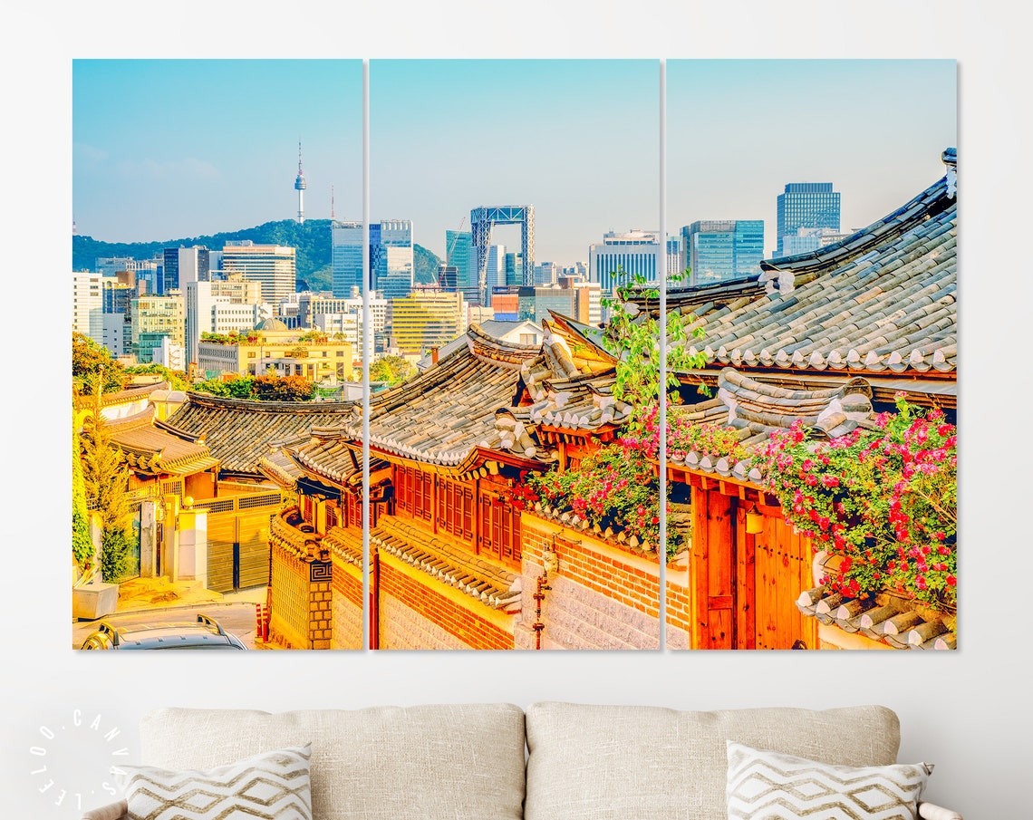 Seoul Canvas Print // Traditional Korean style architecture at Etsy