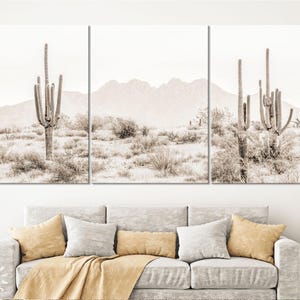 Arizona woestijn sepia panoramische canvas print//de vier toppen en saguaros//centrale woestijn van Arizona//sepiakleuren Home decor