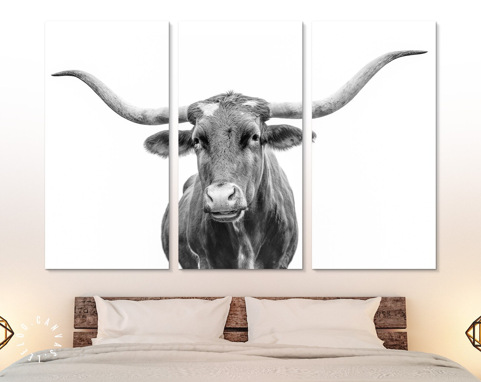 Texas Longhorn Canvas Print // Closeup Portrait of Texas Etsy