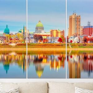 Harrisburg Canvas Print // Harrisburg Pennsylvania USA skyline on the Susquehanna River