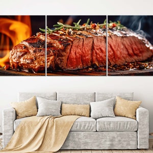 Grilled Steak Extra Large Canvas Print // Perfect Medium Steak Canvas Wall Art // Steak House Wall Decor