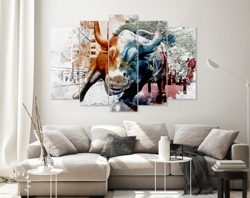 Charging Bull Canvas Print // Wall Street Bull Wall Decor // Etsy