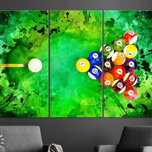 Billiard Balls Pool Table Wall Art Canvas Print Billiard Wall Etsy